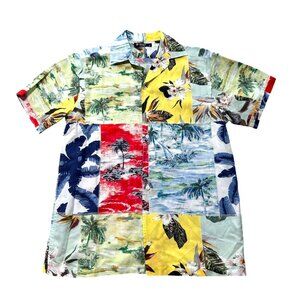 Cremeux Mens Sz Medium Hawaiian Patchwork Shirt Short Sleeve Button-Up